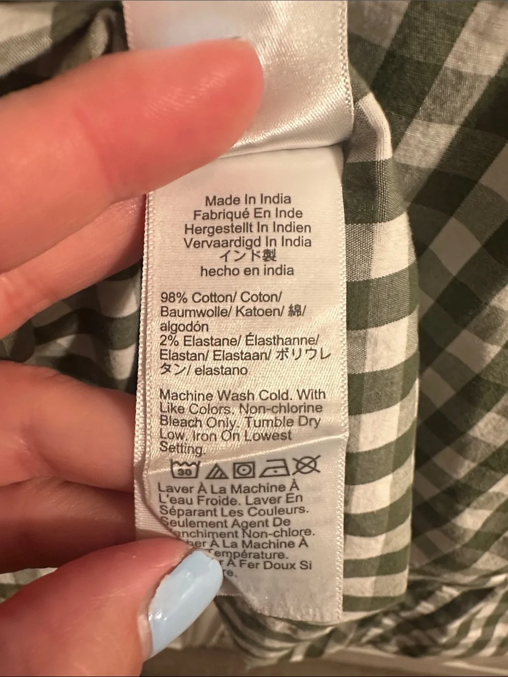 J. Crew Green and White Gingham Button-Down Shirt